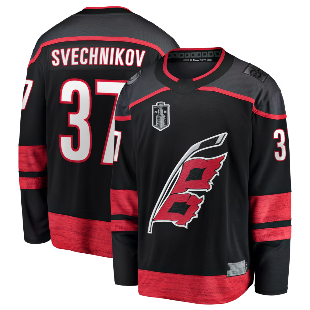 Crovyle C.Hurricanes #37 Andrei Svechnikov Black 2026 Stanley Cup Final Home Breakaway Stitched Jerseys