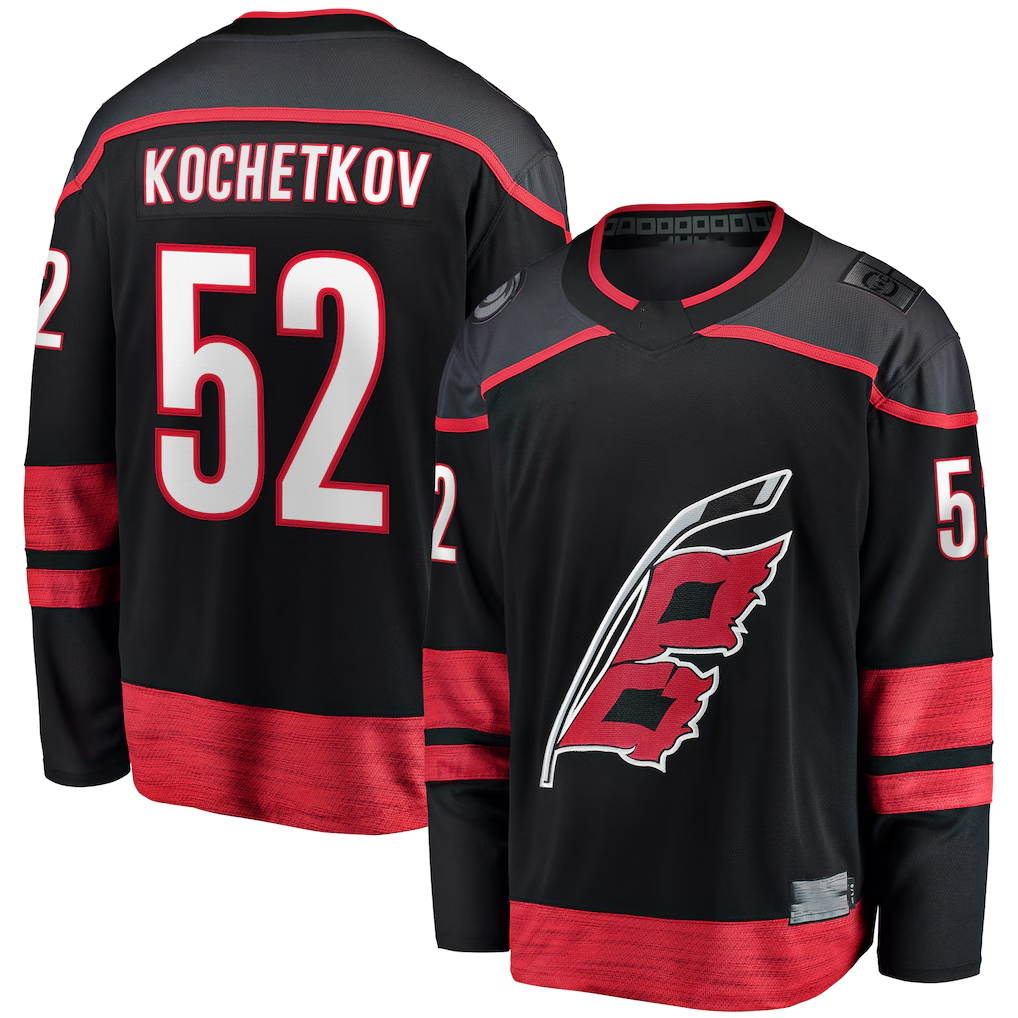 Crovyle C.Hurricanes #52 Pyotr Kochetkov Black Home Premier Breakaway Player Stitched Jerseys