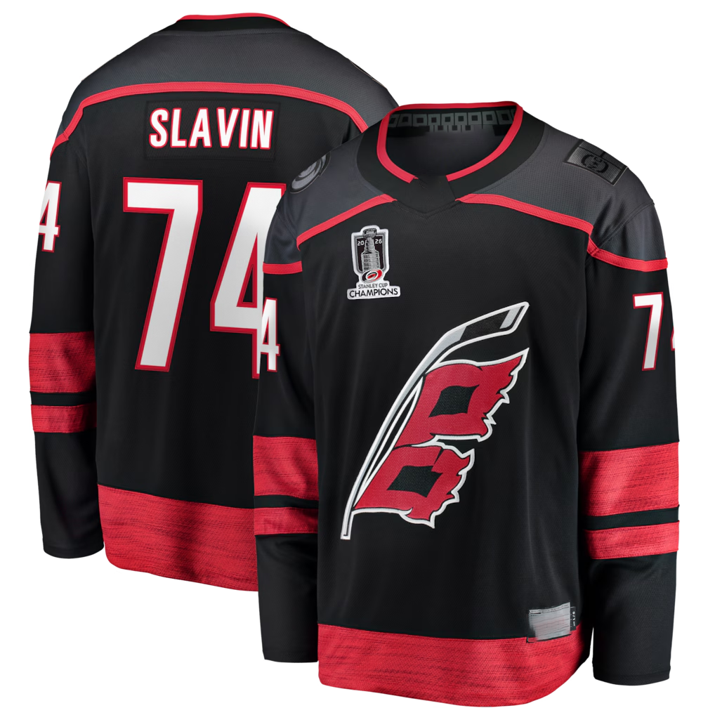 Crovyle C.Hurricanes #74 Jaccob Slavin Black 2026 Stanley Cup Champions Home Breakaway Stitched Jerseys