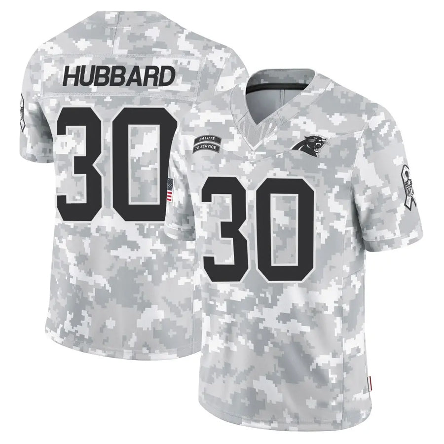 Crovyle C.Panthers #30 Chuba Hubbard Player Arctic Camo Salute to Service Limited  Jerseys