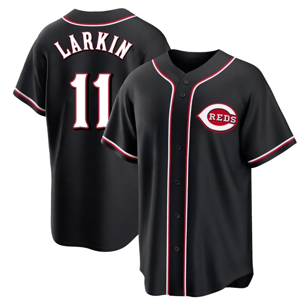 Crovyle C.Reds #11 Barry Larkin Player Black Fashion Out Home Game Stitched Jerseys