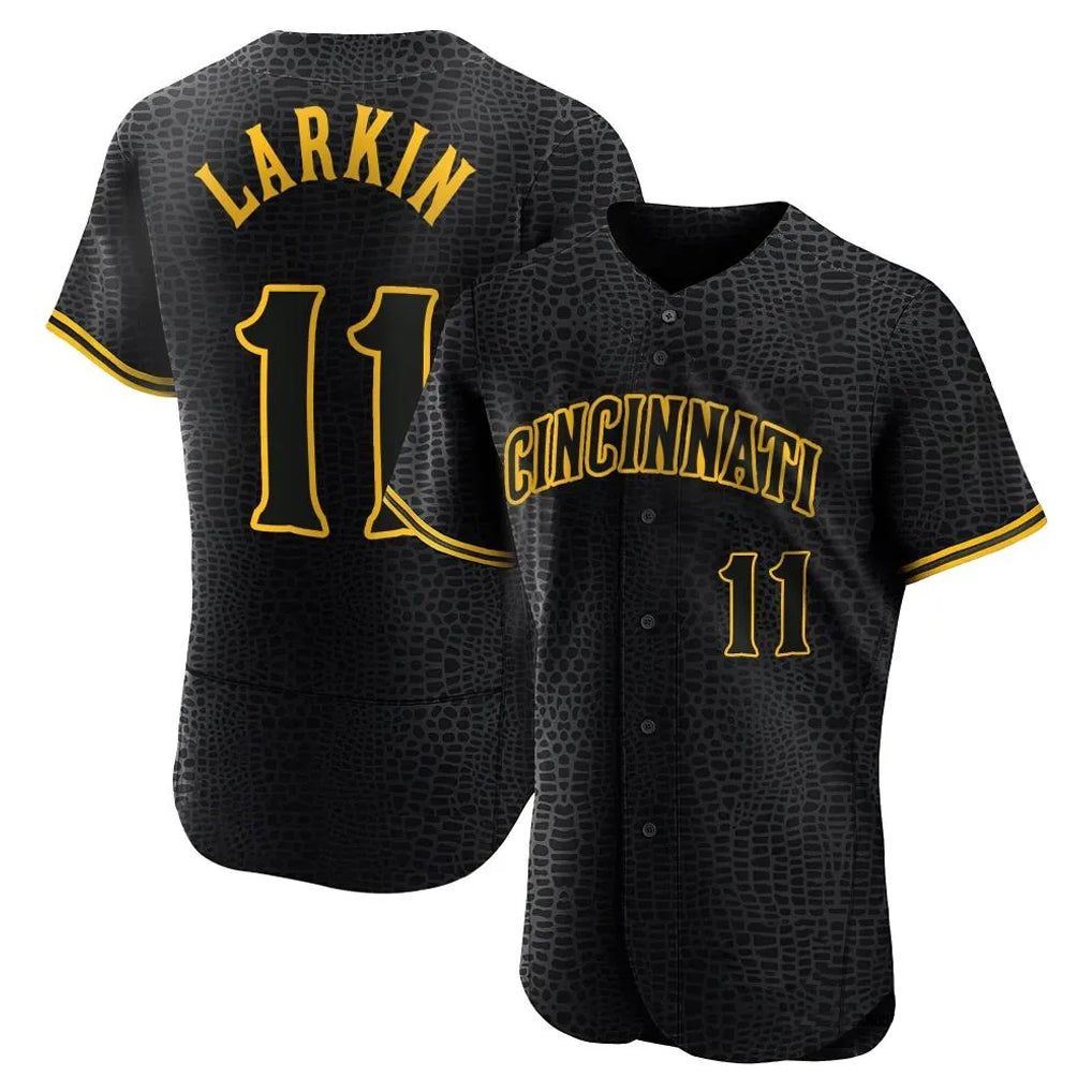 Crovyle C.Reds #11 Barry Larkin Player Black Snake Skin City Limited Elite Home Stitched Jerseys