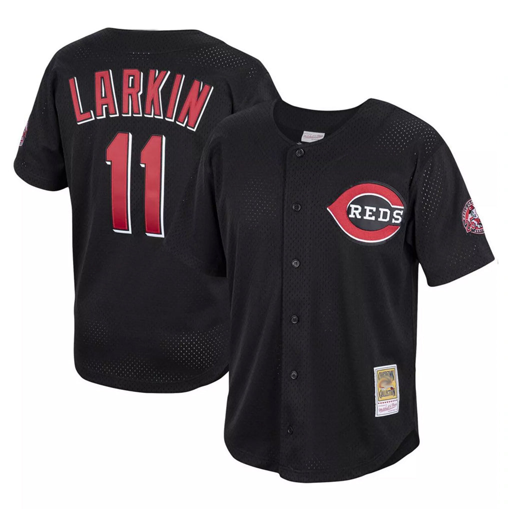Crovyle C.Reds #11 Barry Larkin Player Mitchell & Ness Black Throwback Cooperstown Mesh Game Stitched Jerseys