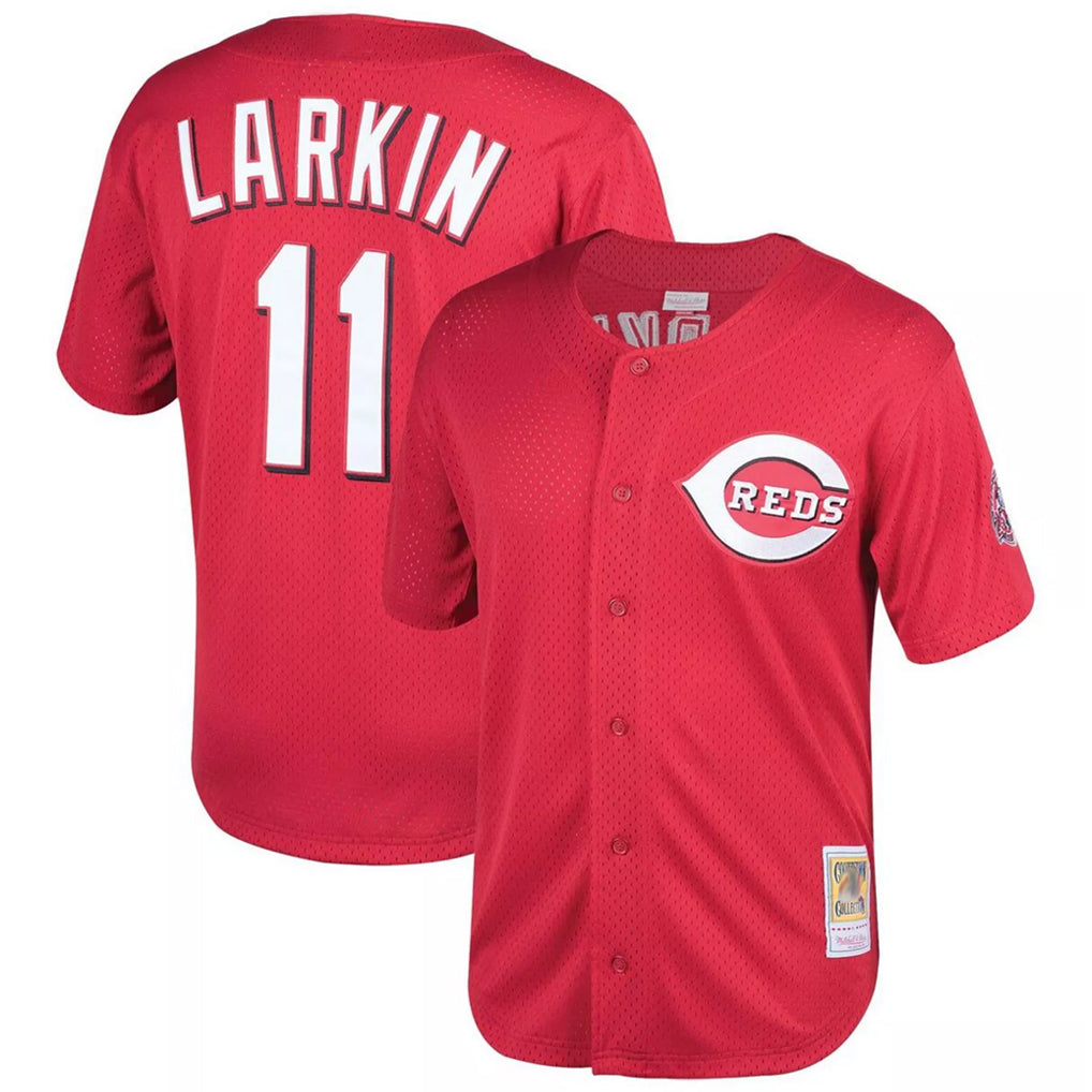Crovyle C.Reds #11 Barry Larkin Player Mitchell & Ness Red Throwback Cooperstown Mesh Game Stitched Jerseys