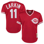 Crovyle C.Reds #11 Barry Larkin Player Mitchell & Ness Red Throwback Cooperstown Mesh T-shirt Game Stitched Jerseys