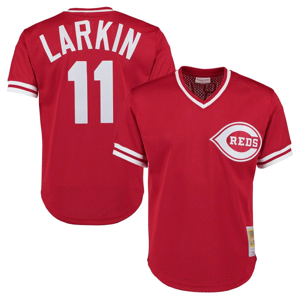 Crovyle C.Reds #11 Barry Larkin Player Mitchell & Ness Red Throwback Cooperstown Mesh T-shirt Game Stitched Jerseys