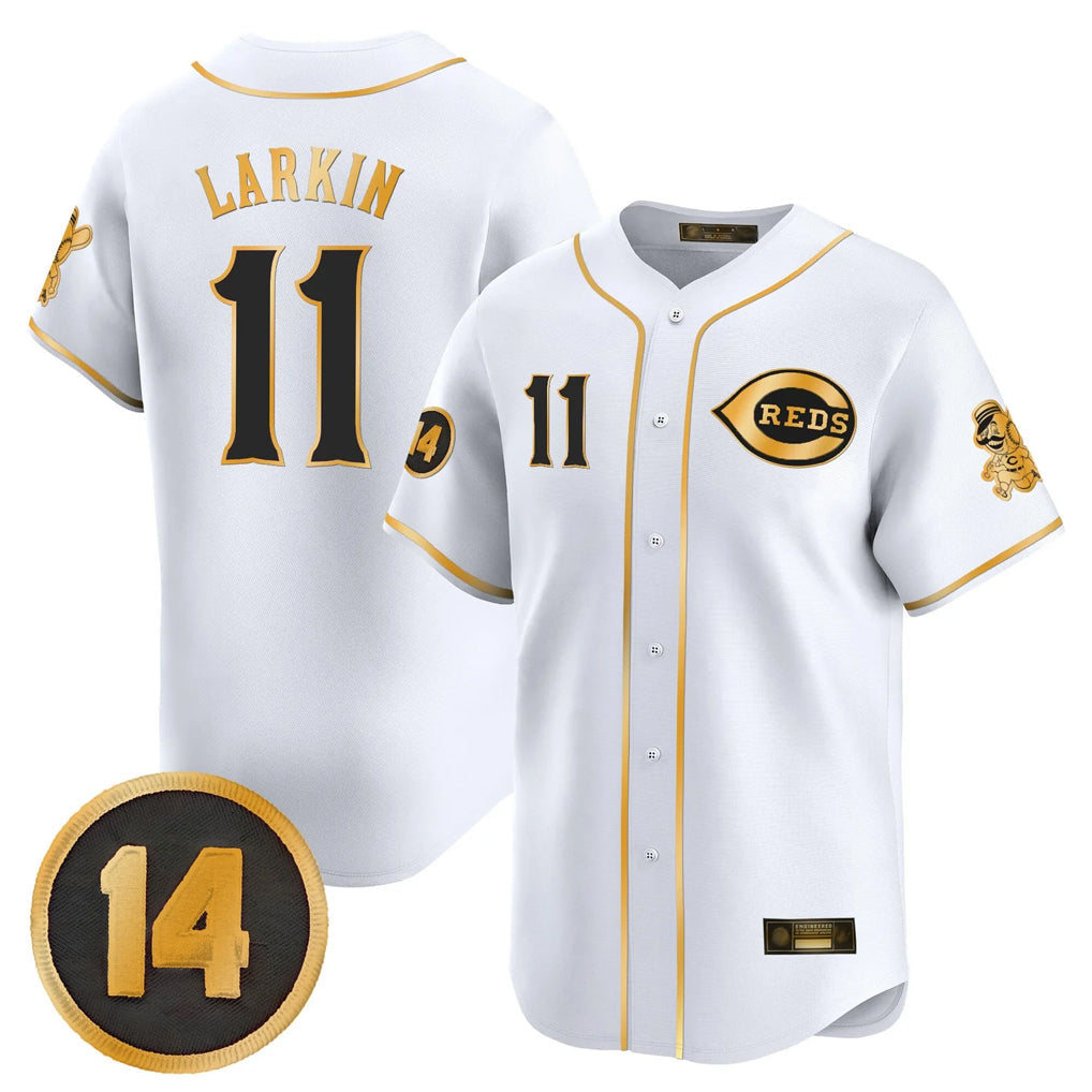 Crovyle C.Reds #11 Barry Larkin Player White-Gold Vapor Premier Limited Home Stitched Jerseys