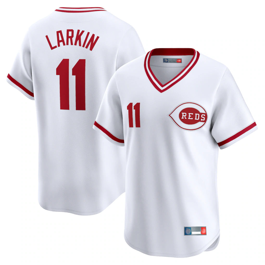 Crovyle C.Reds #11 Barry Larkin Player White Cooperstown Collection Limited T-shirt Home Stitched Jerseys