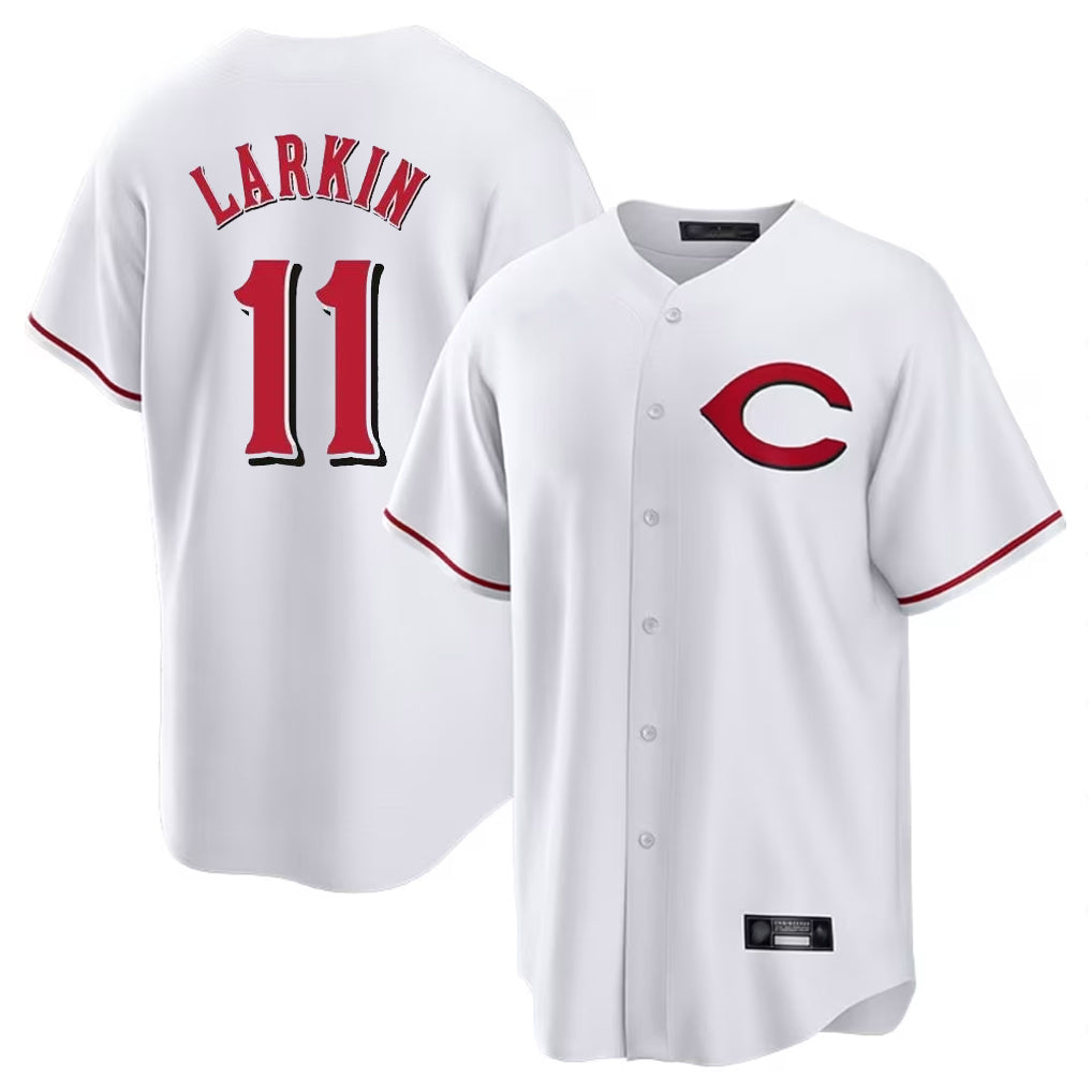Crovyle C.Reds #11 Barry Larkin Player White Home Game Stitched Jerseys
