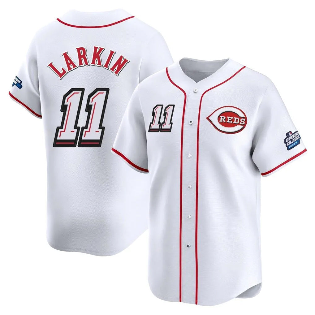 Crovyle C.Reds #11 Barry Larkin Player White Speedway Classic Home Limited Stitched Jerseys
