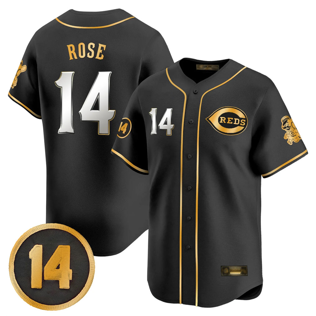 Crovyle C.Reds #14 Pete Rose Player Black-Gold Vapor Premier Limited Home Stitched Jerseys