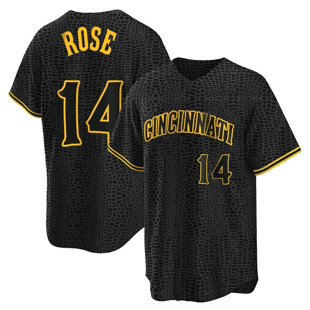 Crovyle C.Reds #14 Pete Rose Player Black Snake Skin City Home Stitched Jerseys