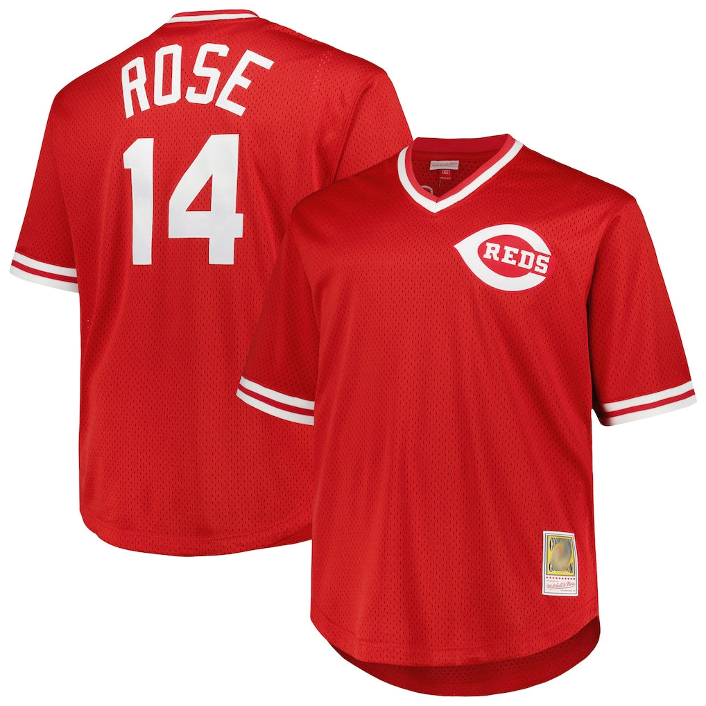 Crovyle C.Reds #14 Pete Rose Player Mitchell & Ness Red Throwback Cooperstown Mesh T-shirt Game Stitched Jerseys