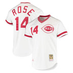 Crovyle C.Reds #14 Pete Rose Player Mitchell & Ness White Throwback Cooperstown Mesh T-shirt Game Stitched Jerseys