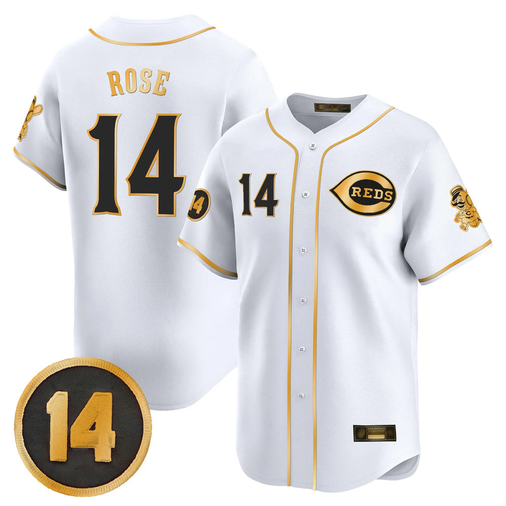Crovyle C.Reds #14 Pete Rose Player White-Gold Vapor Premier Limited Home Stitched Jerseys