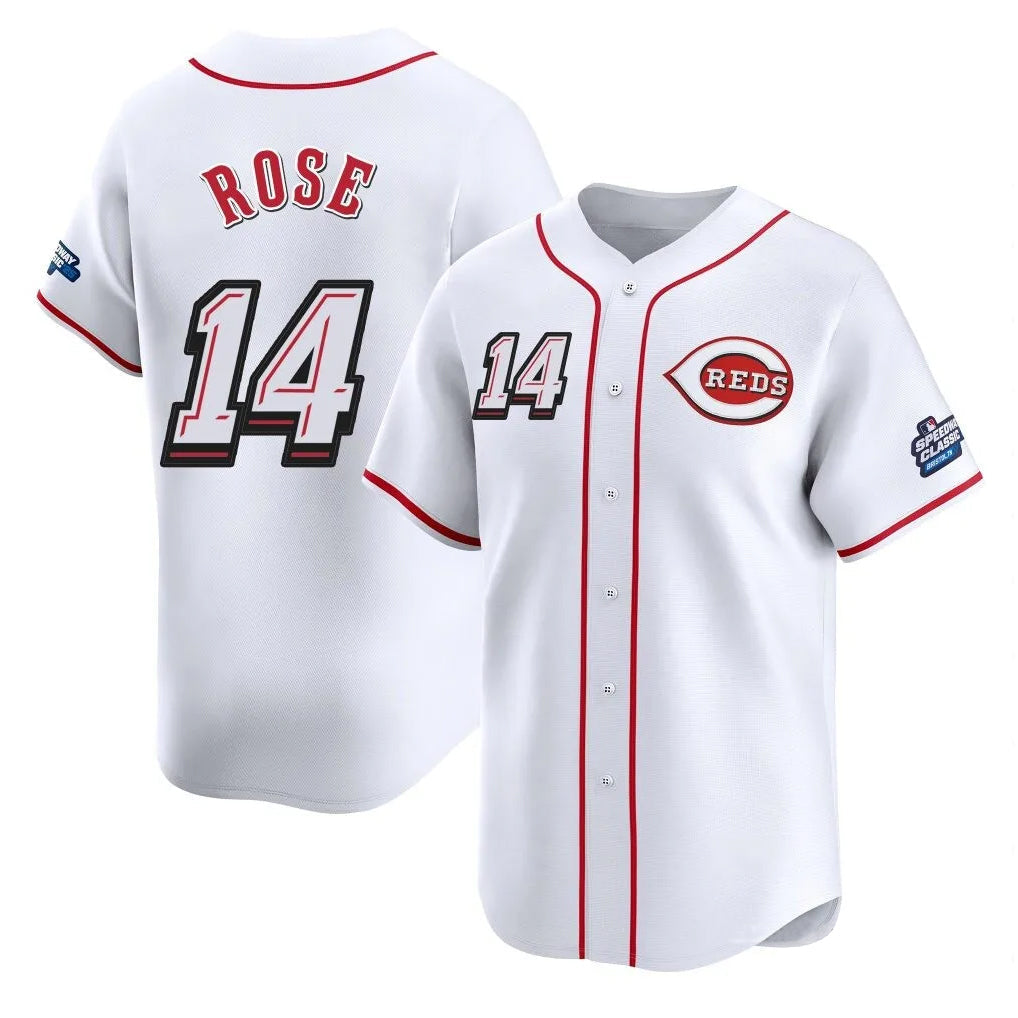 Crovyle C.Reds #14 Pete Rose Player White Speedway Classic Home Limited Stitched Jerseys