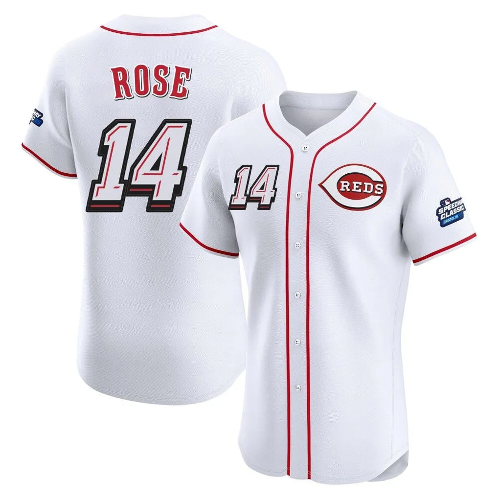 Crovyle C.Reds #14 Pete Rose Player White Speedway Classic Limited Elite Home Stitched Jerseys