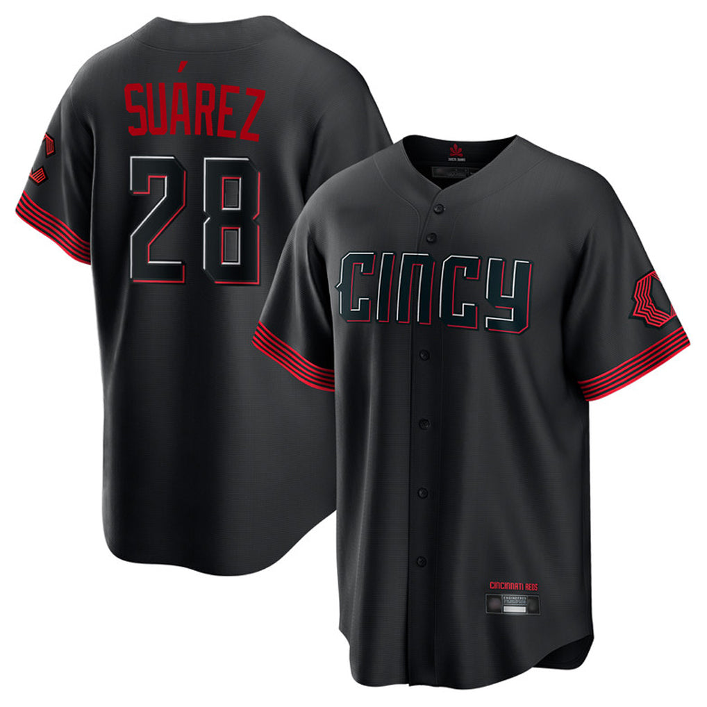 Crovyle C.Reds #28 Eugenio Su¨¢rez Player Black City Connect Home Game Stitched Jerseys