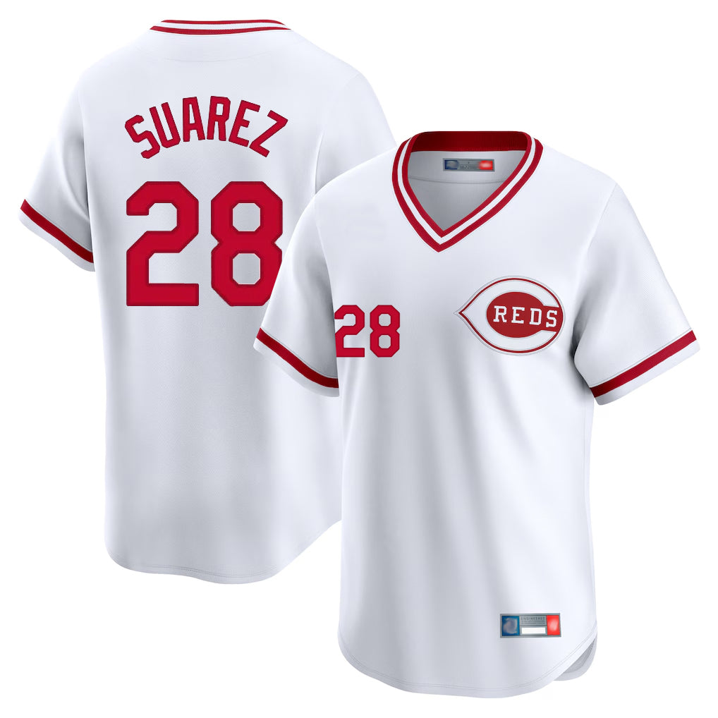 Crovyle C.Reds #28 Eugenio Su¨¢rez Player White Cooperstown Collection Limited T-shirt Home Stitched Jerseys