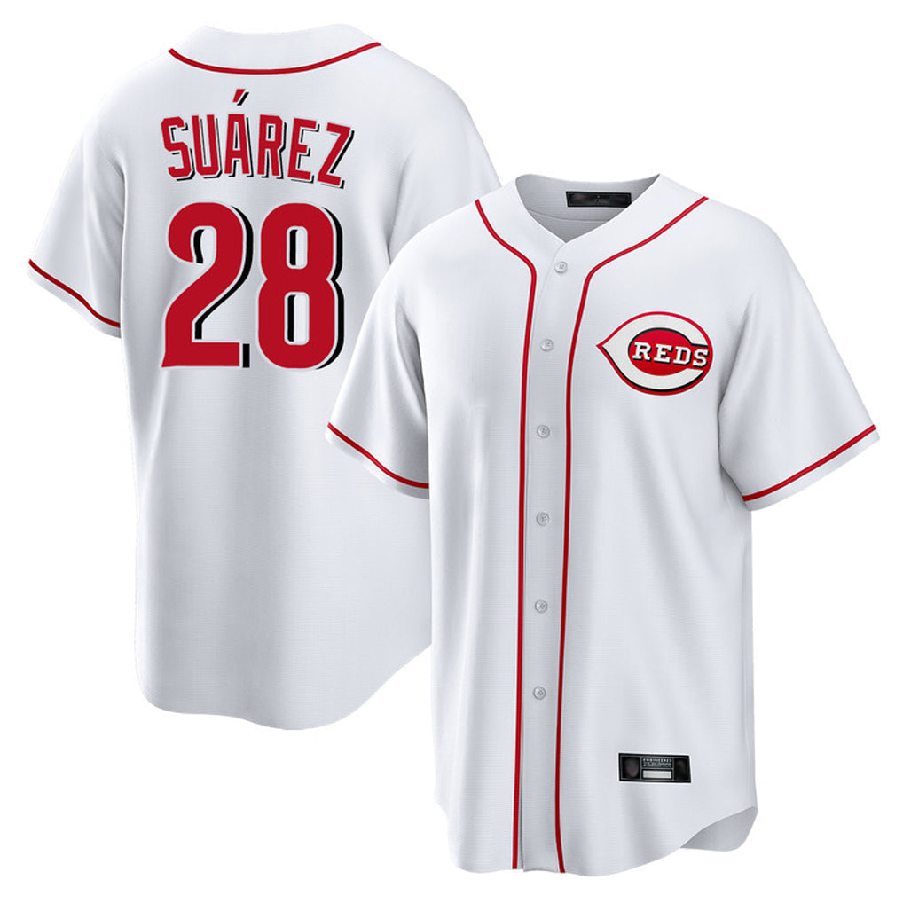 Crovyle C.Reds #28 Eugenio Su¨¢rez Player White Game Home Stitched Jerseys