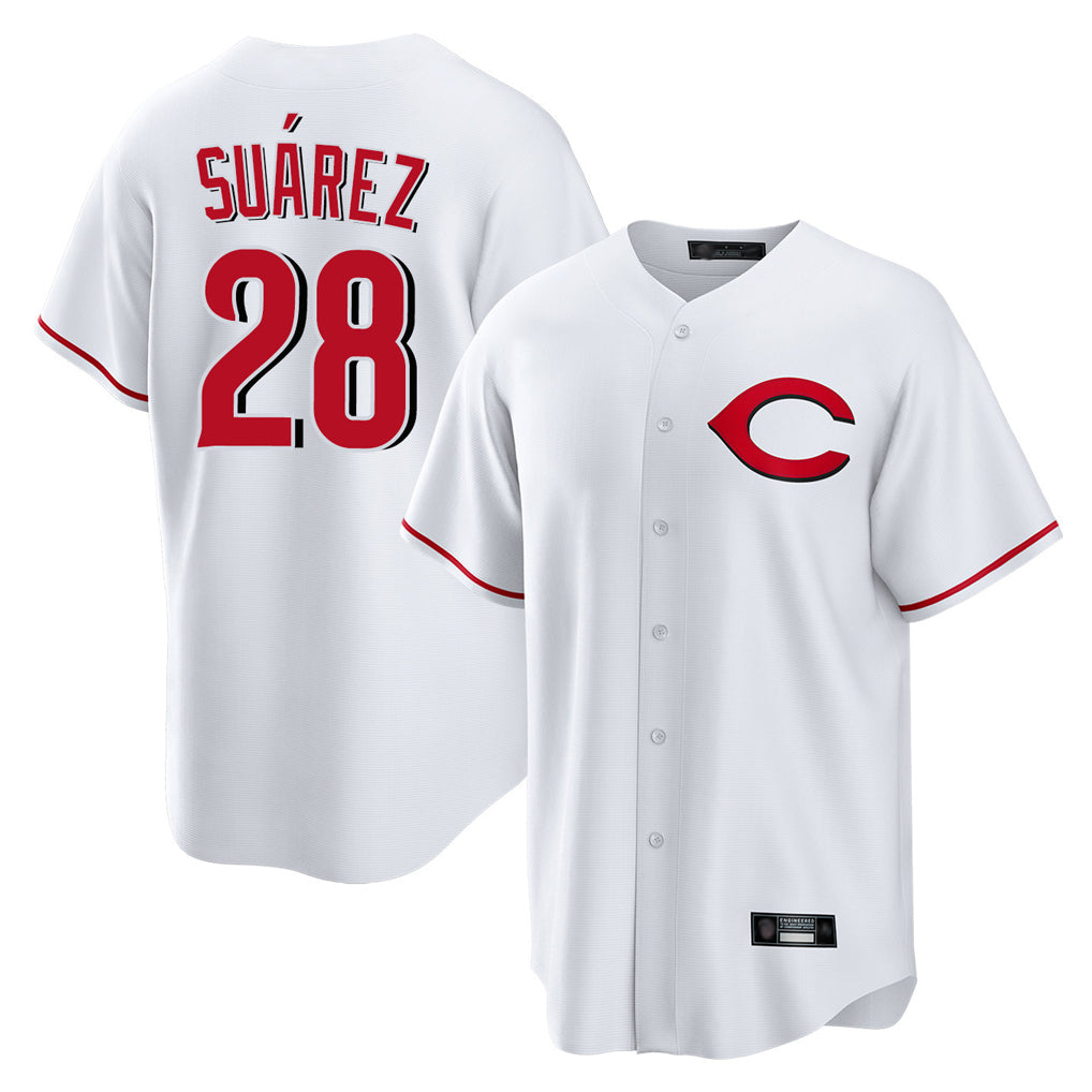 Crovyle C.Reds #28 Eugenio Su¨¢rez Player White Home Game Stitched Jerseys