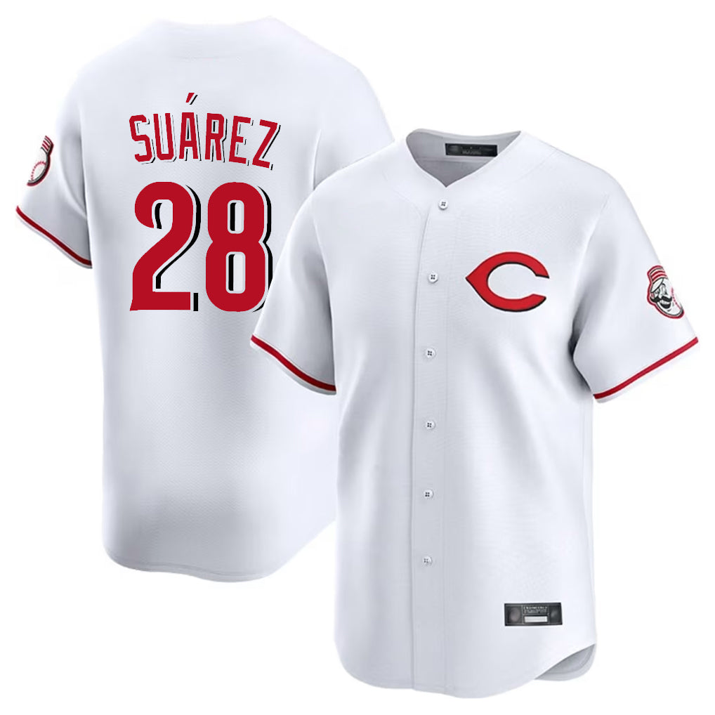 Crovyle C.Reds #28 Eugenio Su¨¢rez Player White Limited Home Stitched Jerseys