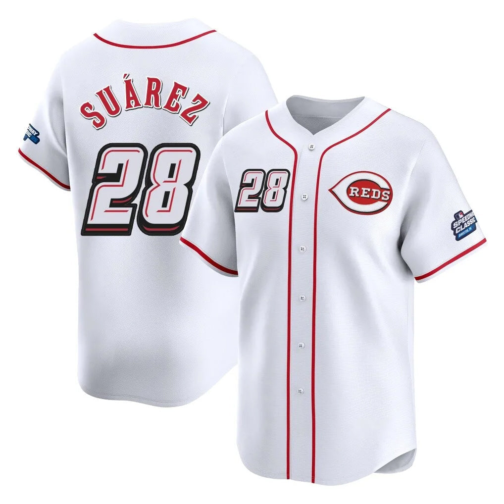 Crovyle C.Reds #28 Eugenio Su¨¢rez Player White Speedway Classic Home Limited Stitched Jerseys