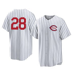 Crovyle C.Reds #28 Eugenio Su¨¢rez Player White Stripe Field of Dreams Game Home Stitched Jerseys