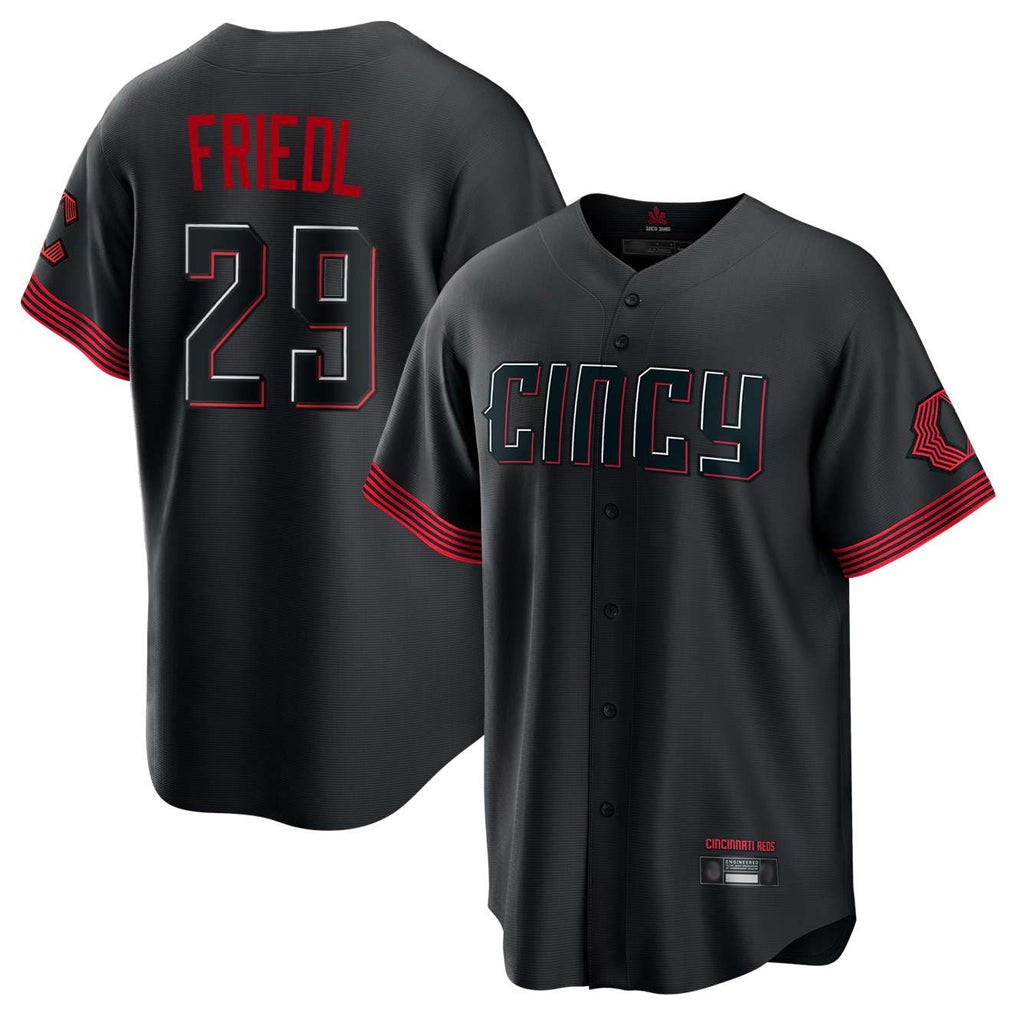 Crovyle C.Reds #29 TJ Friedl Player Black City Connect Home Game Stitched Jerseys