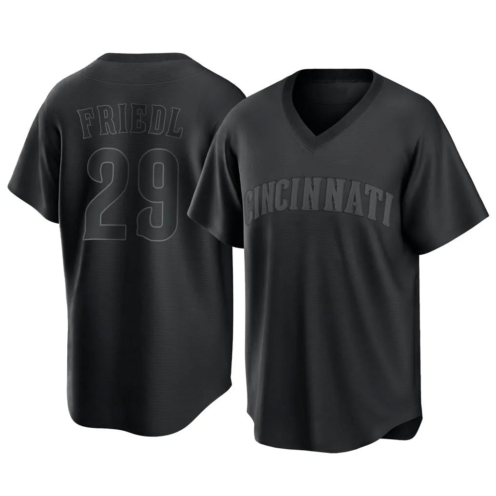 Crovyle C.Reds #29 TJ Friedl Player Black T-shirt Game Home Stitched Jerseys