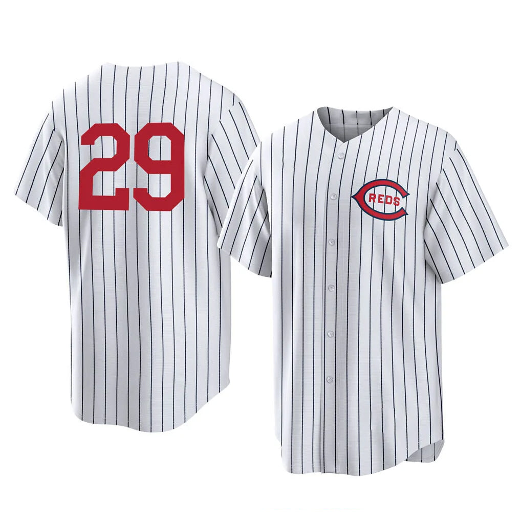 Crovyle C.Reds #29 TJ Friedl Player White Stripe Field of Dreams Game Home Stitched Jerseys
