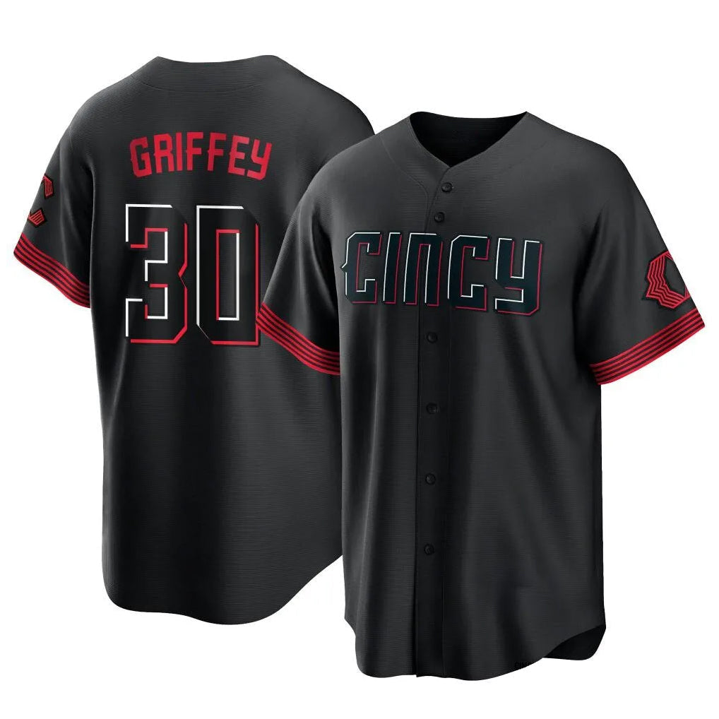 Crovyle C.Reds #30 Ken Griffey Player Black City Connect Home Game Stitched Jerseys