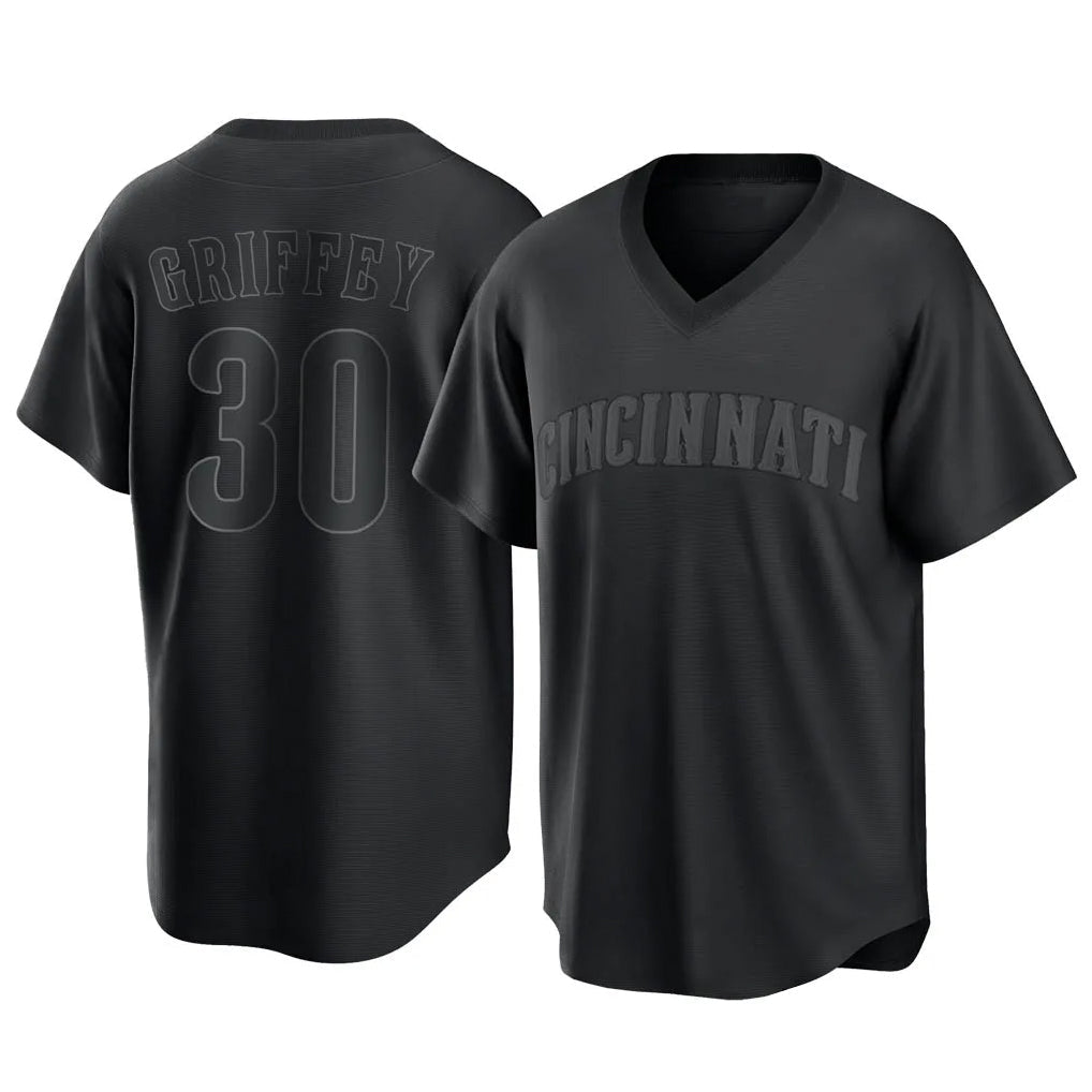Crovyle C.Reds #30 Ken Griffey Player Black T-shirt Game Home Stitched Jerseys