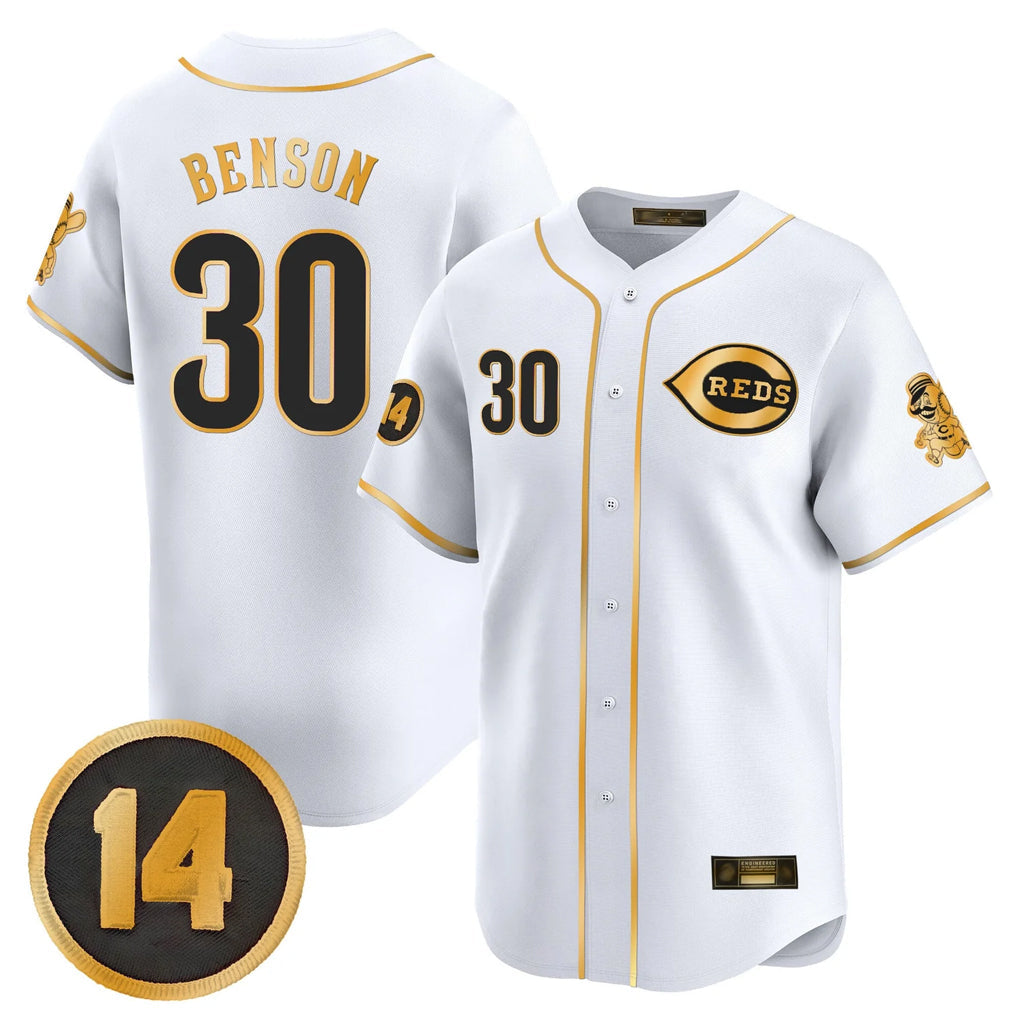 Crovyle C.Reds #30 Ken Griffey Player White-Gold Vapor Premier Limited Home Stitched Jerseys