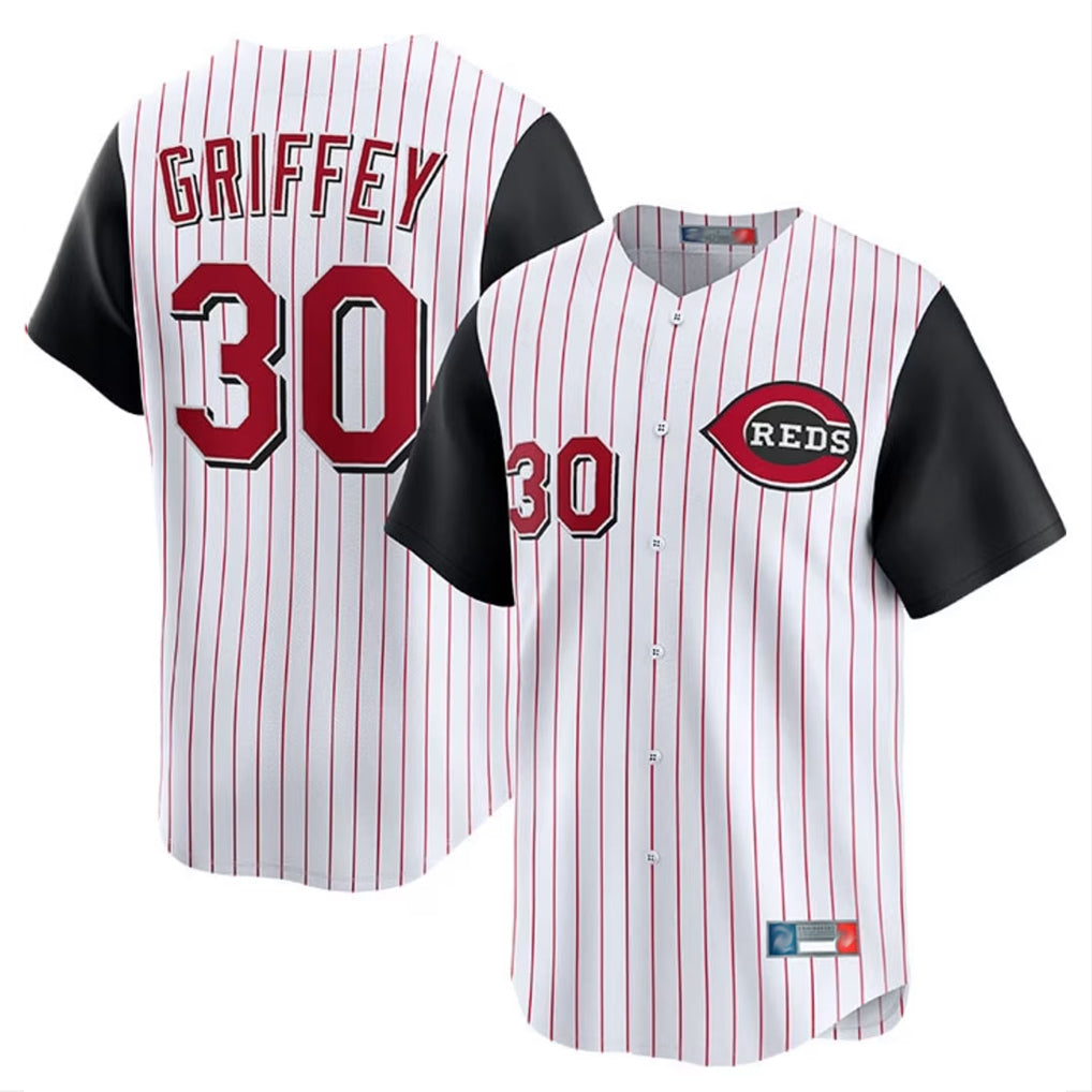 Crovyle C.Reds #30 Ken Griffey Player White Black Stripe Field of Dreams Game Home Stitched Jerseys