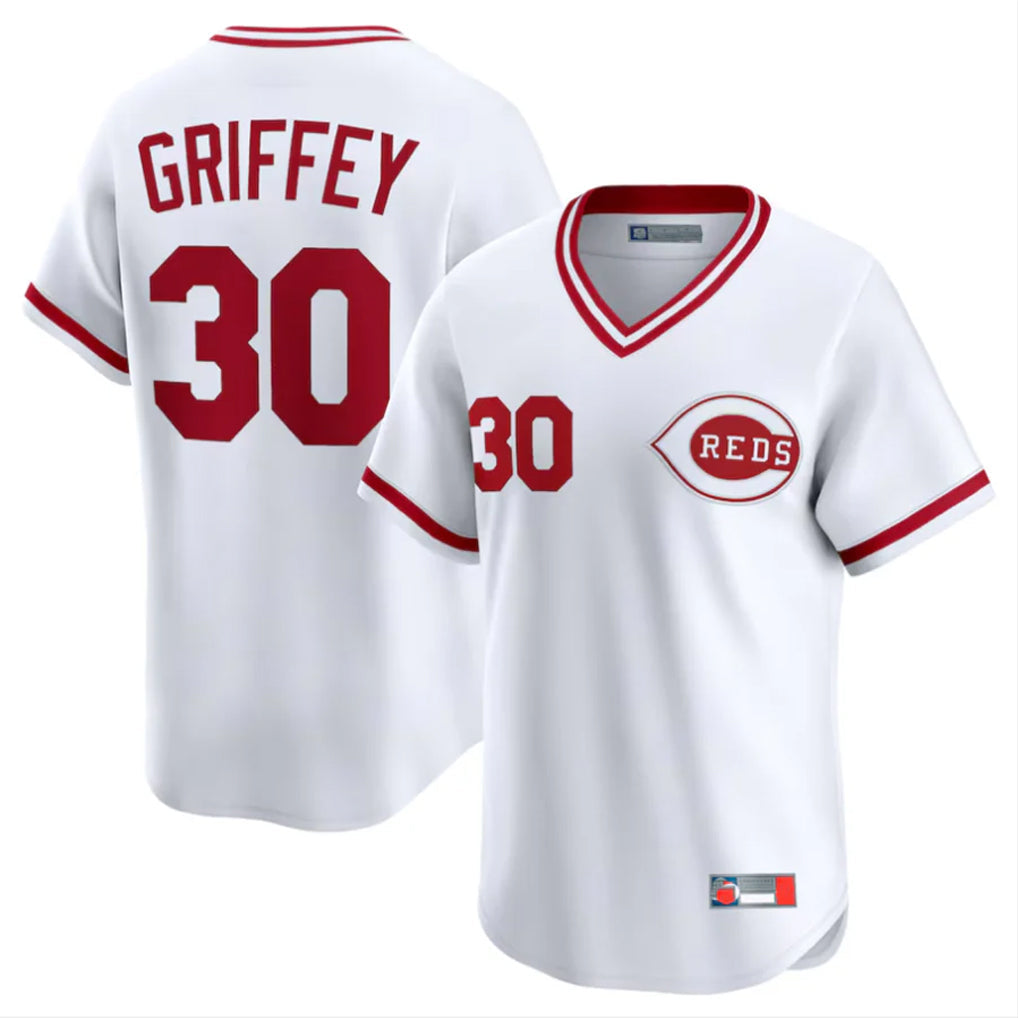 Crovyle C.Reds #30 Ken Griffey Player White Cooperstown Collection Limited T-shirt Home Stitched Jerseys