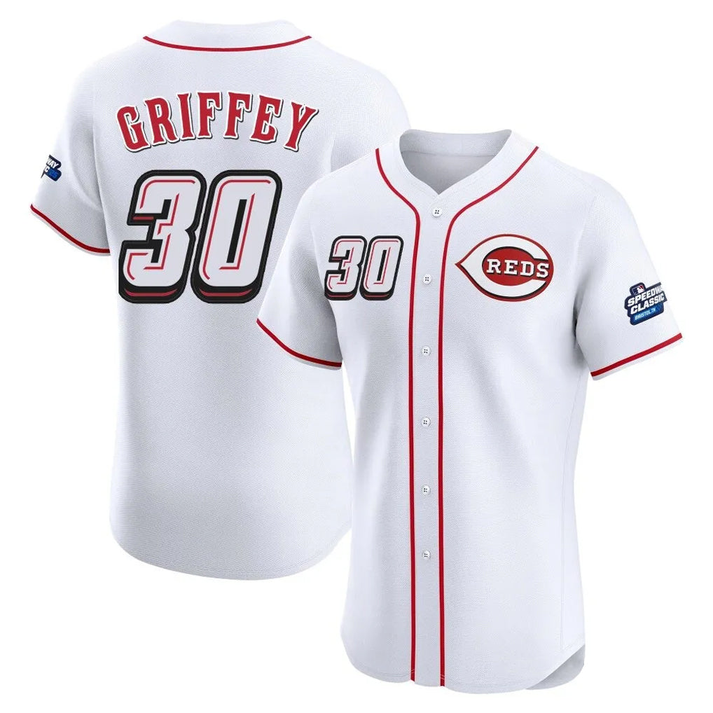 Crovyle C.Reds #30 Ken Griffey Player White Speedway Classic Limited Elite Home Stitched Jerseys