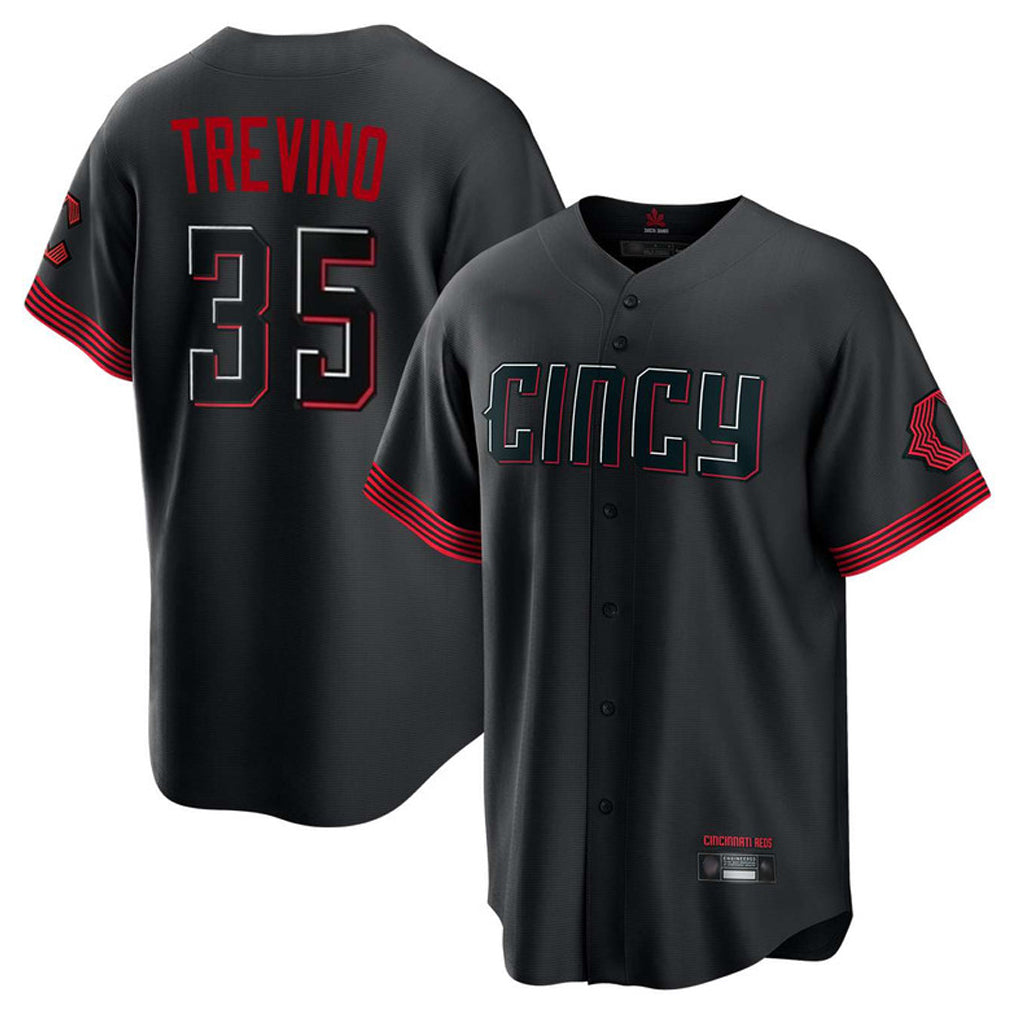 Crovyle C.Reds #35 Jose Trevino Player Black City Connect Home Game Stitched Jerseys