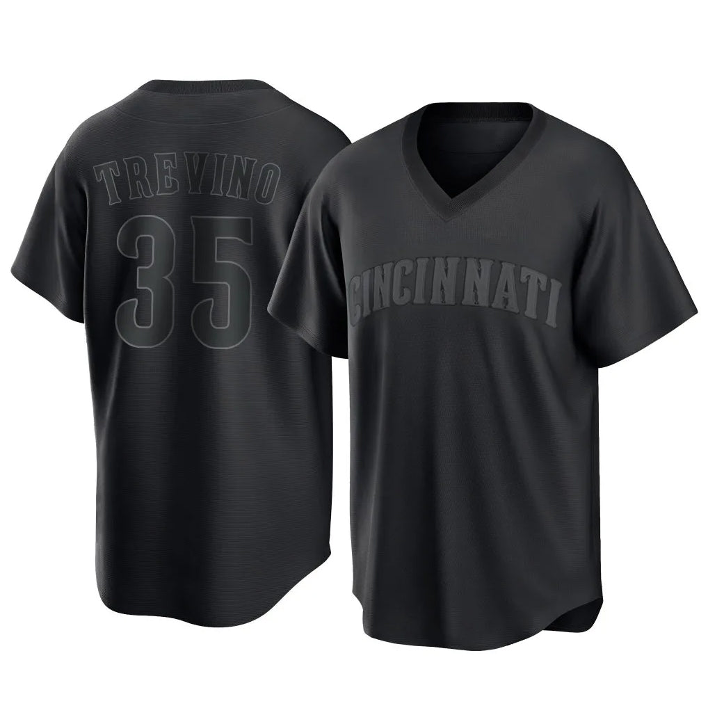 Crovyle C.Reds #35 Jose Trevino Player Black T-shirt Game Home Stitched Jerseys