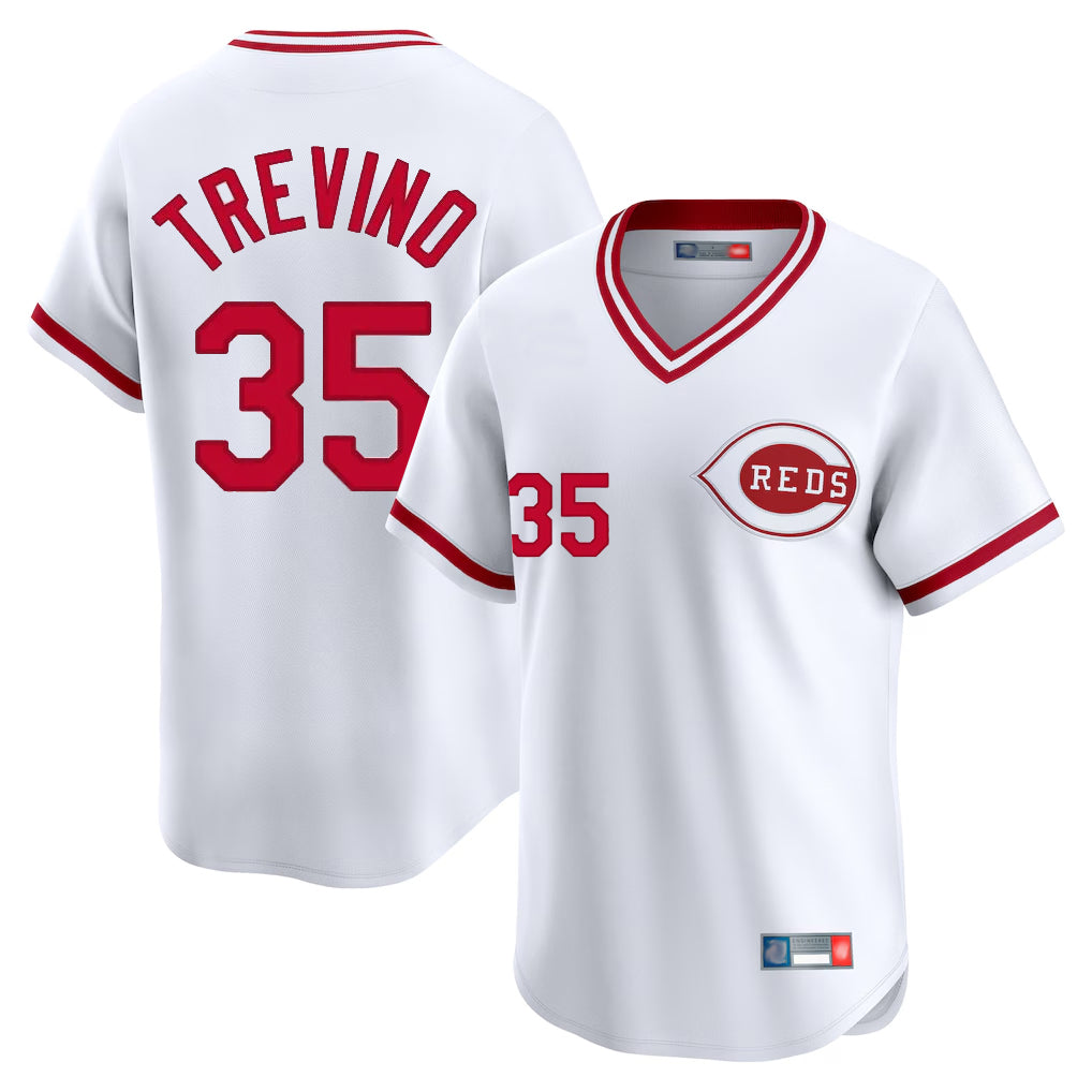 Crovyle C.Reds #35 Jose Trevino Player White Cooperstown Collection Limited T-shirt Home Stitched Jerseys
