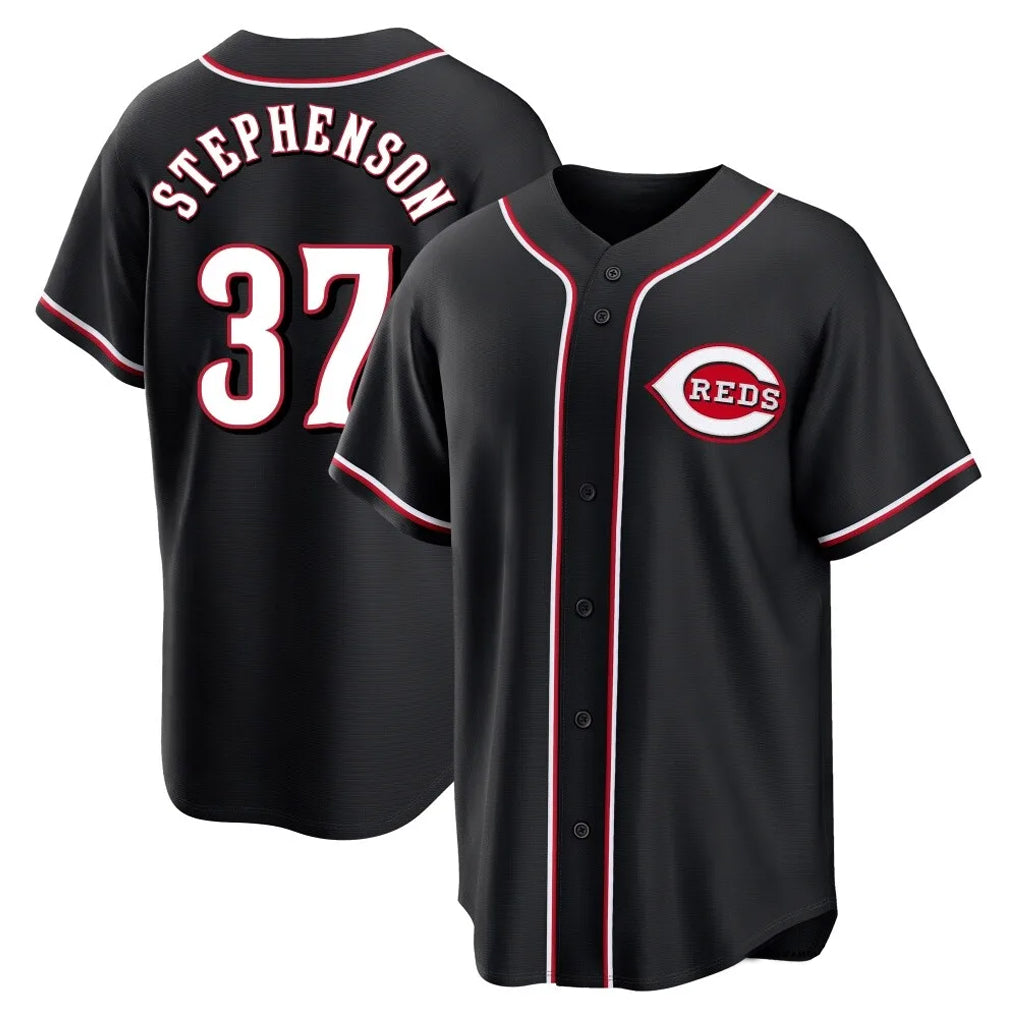 Crovyle C.Reds #37 Tyler Stephenson Player Black Fashion Out Home Game Stitched Jerseys
