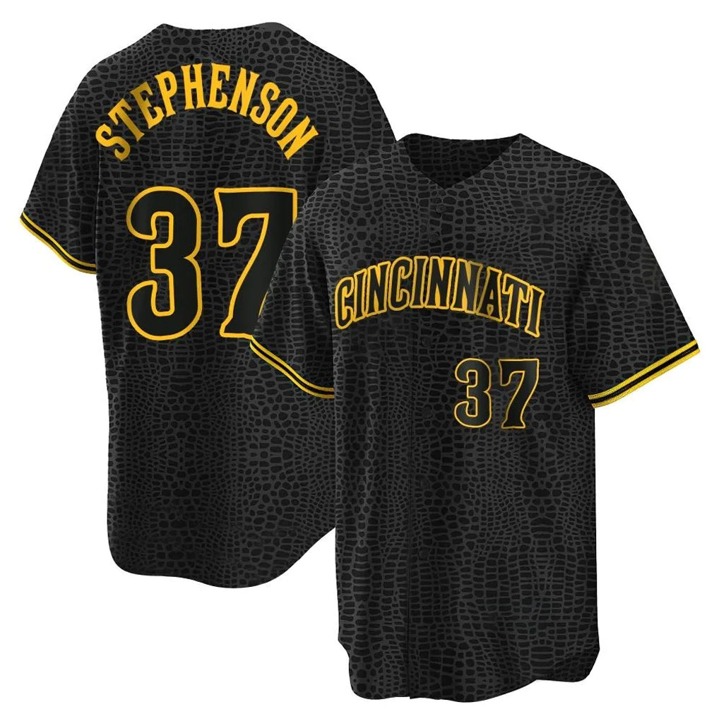 Crovyle C.Reds #37 Tyler Stephenson Player Black Snake Skin City Home Stitched Jerseys
