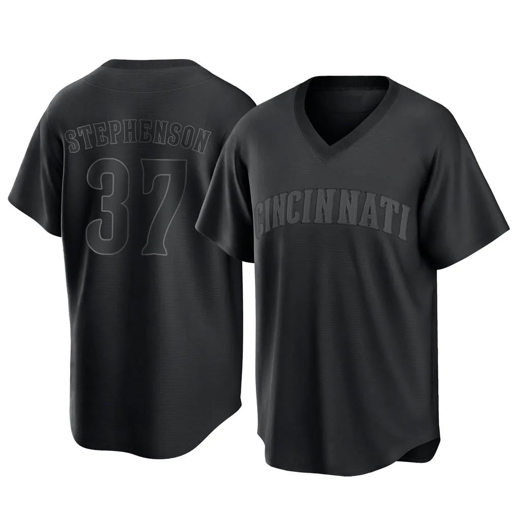 Crovyle C.Reds #37 Tyler Stephenson Player Black T-shirt Game Home Stitched Jerseys