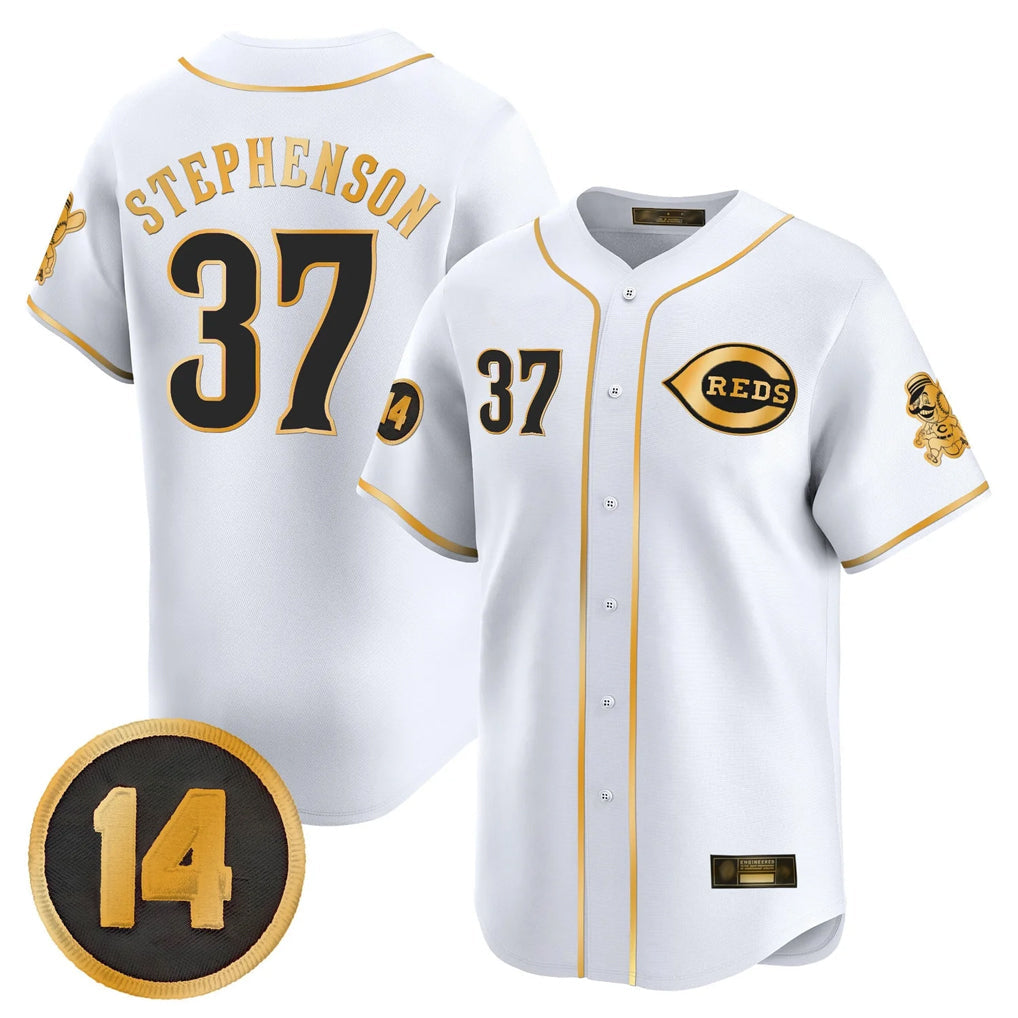 Crovyle C.Reds #37 Tyler Stephenson Player White-Gold Vapor Premier Limited Home Stitched Jerseys