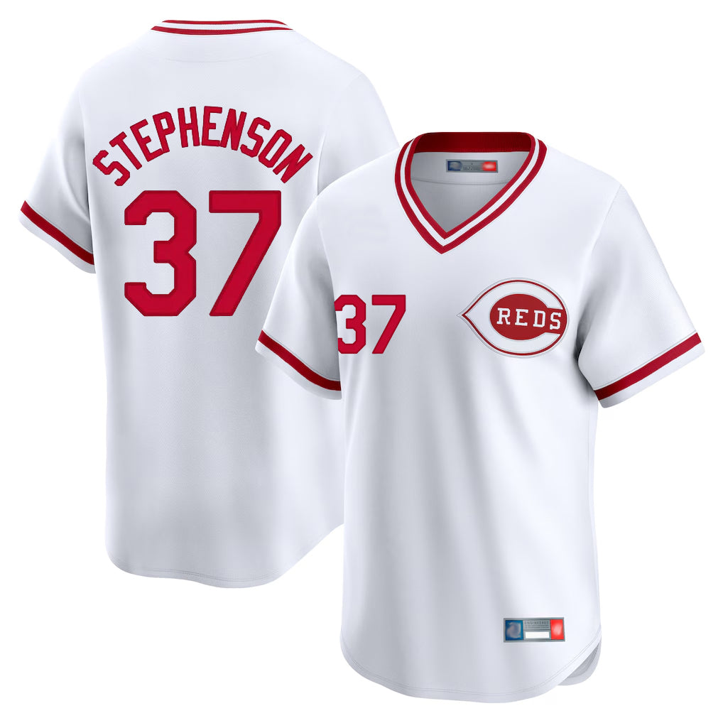 Crovyle C.Reds #37 Tyler Stephenson Player White Cooperstown Collection Limited T-shirt Home Stitched Jerseys