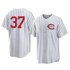 Crovyle C.Reds #37 Tyler Stephenson Player White Stripe Field of Dreams Game Home Stitched Jerseys