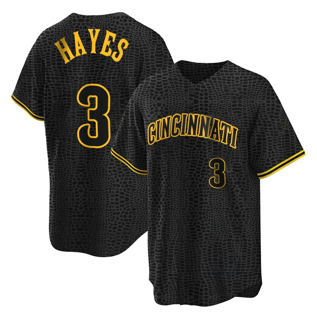 Crovyle C.Reds #3 Ke'Bryan Hayes Player Black Snake Skin City Home Stitched Jerseys