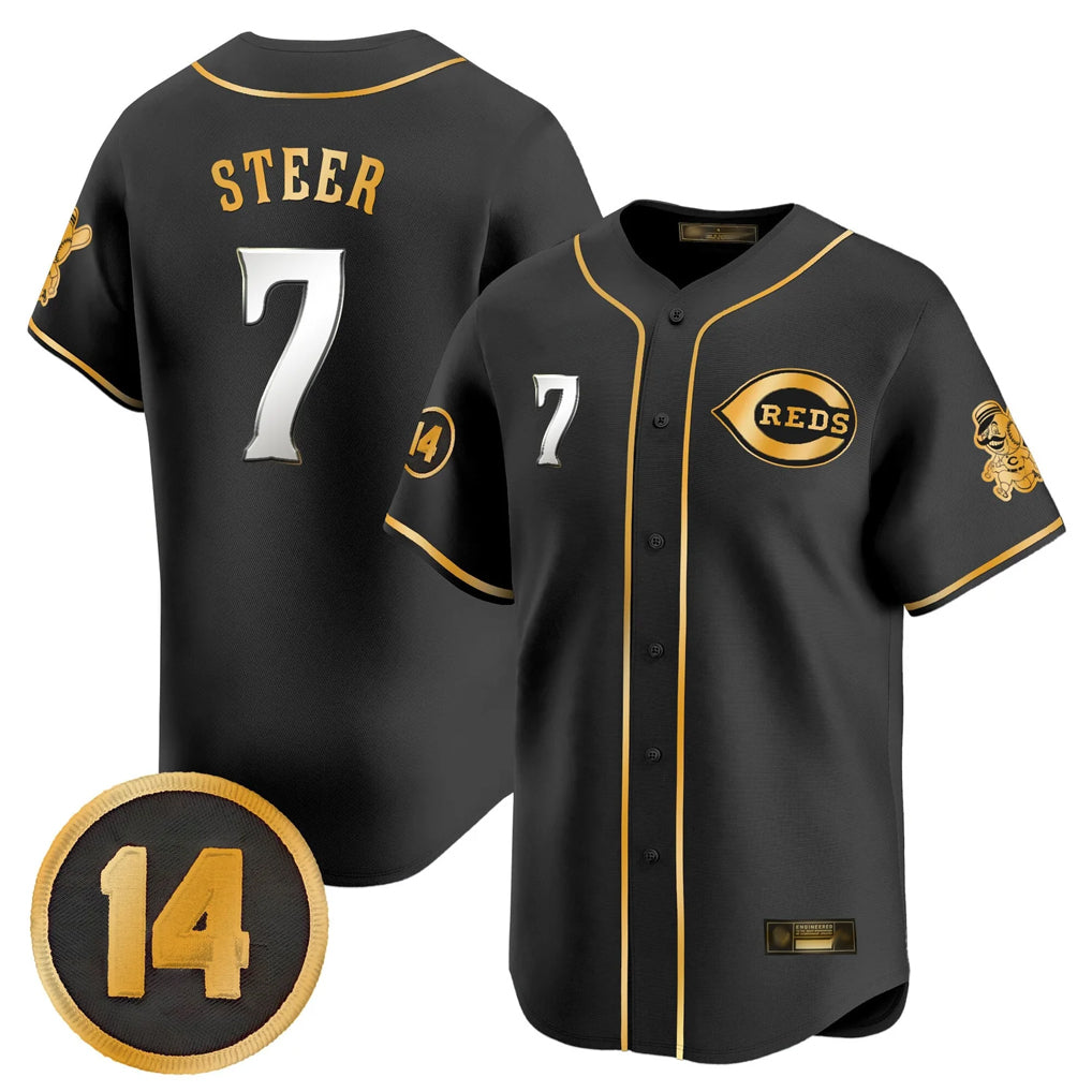 Crovyle C.Reds #7 Spencer Steer Player Black-Gold Vapor Premier Limited Home Stitched Jerseys