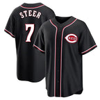 Crovyle C.Reds #7 Spencer Steer Player Black Fashion Out Home Game Stitched Jerseys