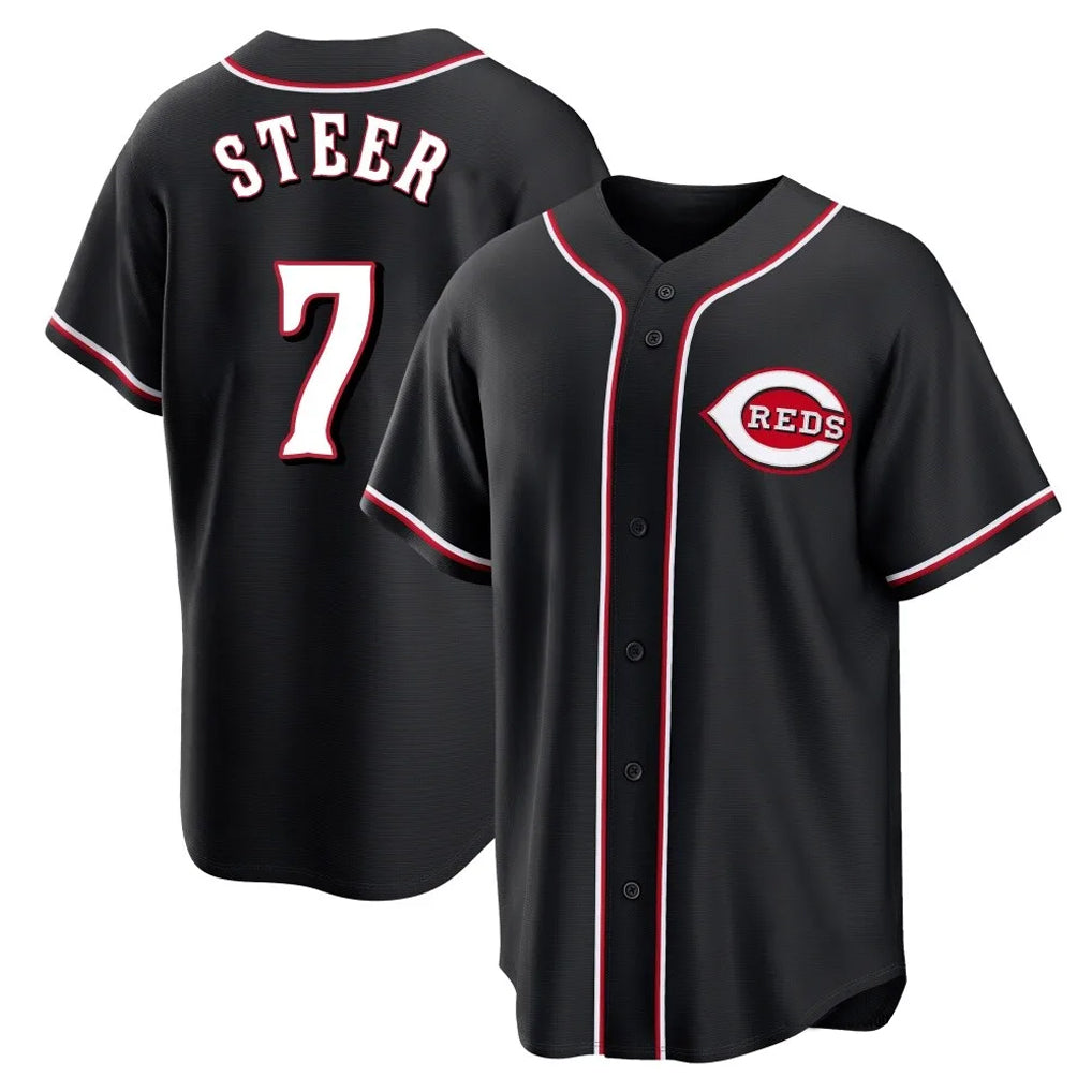 Crovyle C.Reds #7 Spencer Steer Player Black Fashion Out Home Game Stitched Jerseys